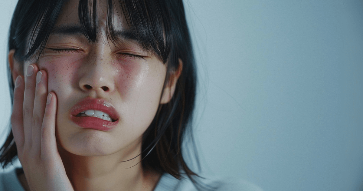 歯の強い痛みに涙を浮かべる女性