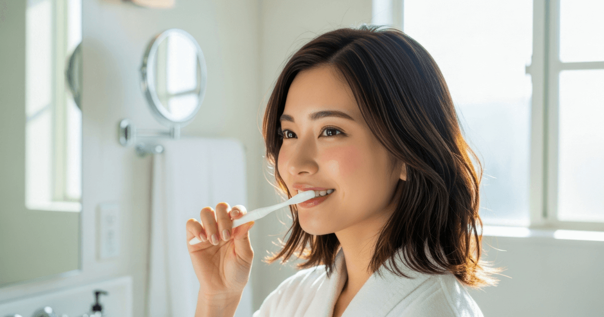 歯みがきをしている女性